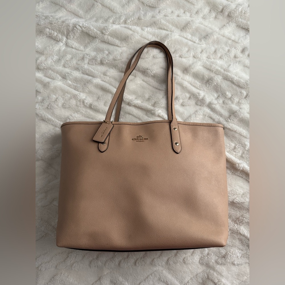 Coach Leather Tote in Nude Blush with Gold Accent